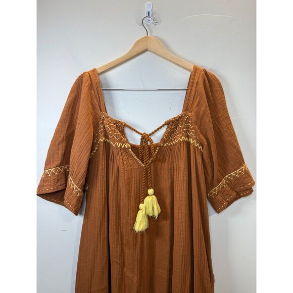 Free People I'm The One Embroidered Maxi Dress Women's Size Large Brown Boho - Picture 7 of 11